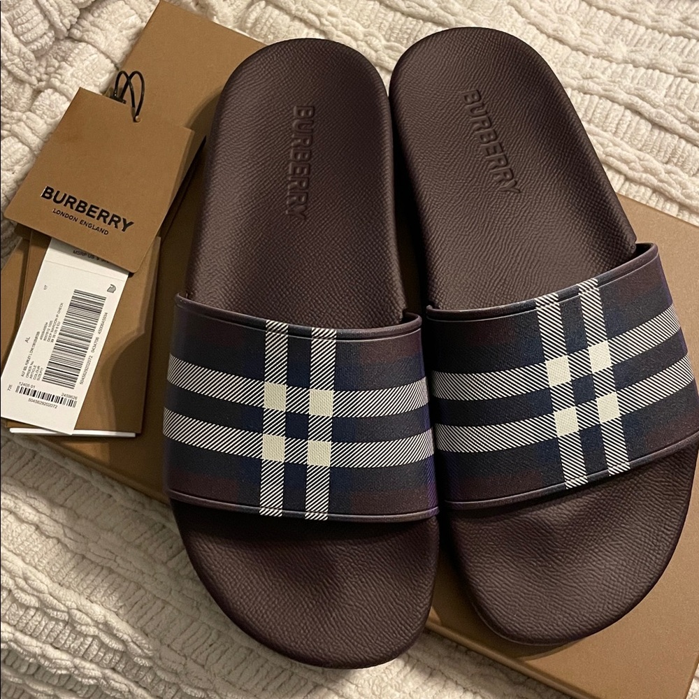 Burberry Dark Purple Check Slides